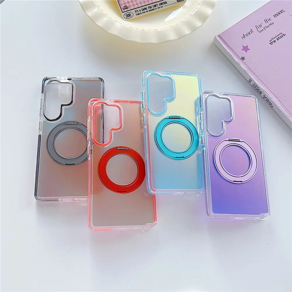 For Samsung Galaxy S25 Ultra Magnetic Case Kickstand Laser Color Changing Anti Drop TPU PC Phone Cover - Purple - 6
