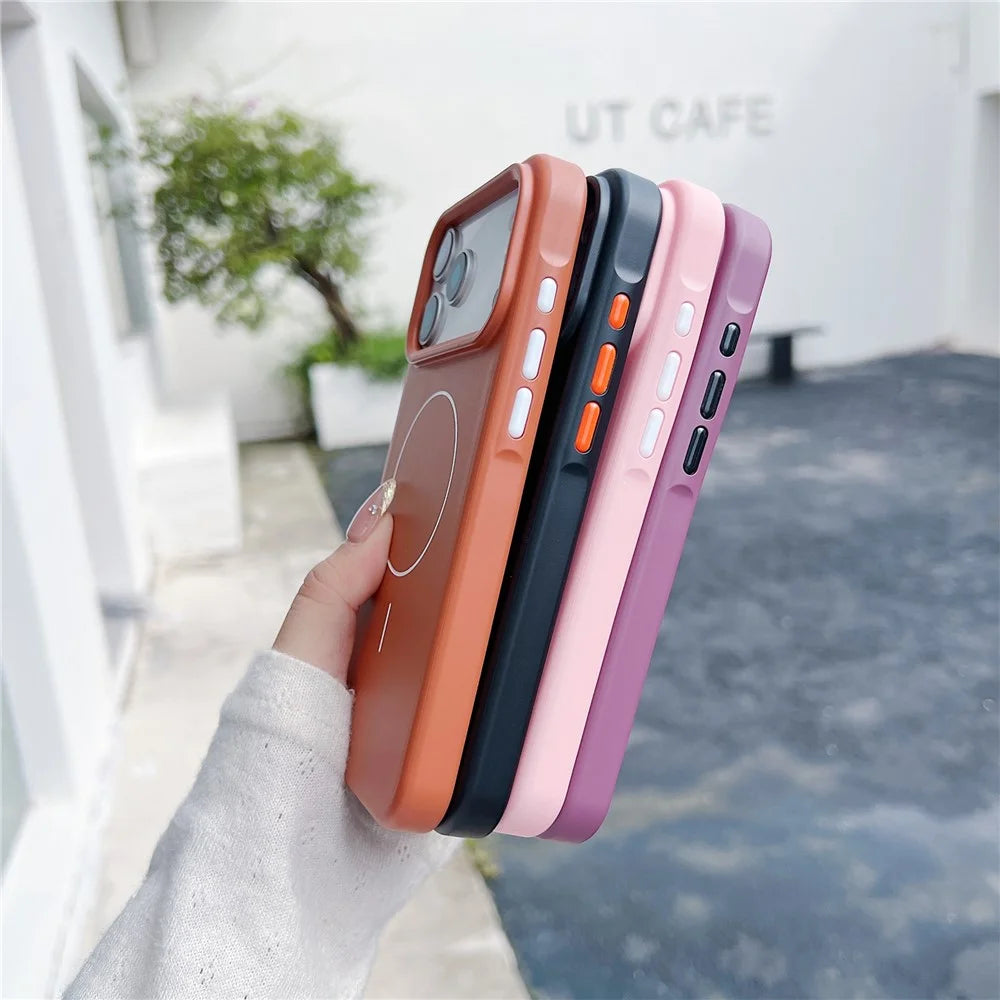 For iPhone 17 Pro Max Magnetic Case Solid Color Skin Touch Rubberized TPU PC Phone Cover Compatible with MagSafe - Brown  /  White - 4