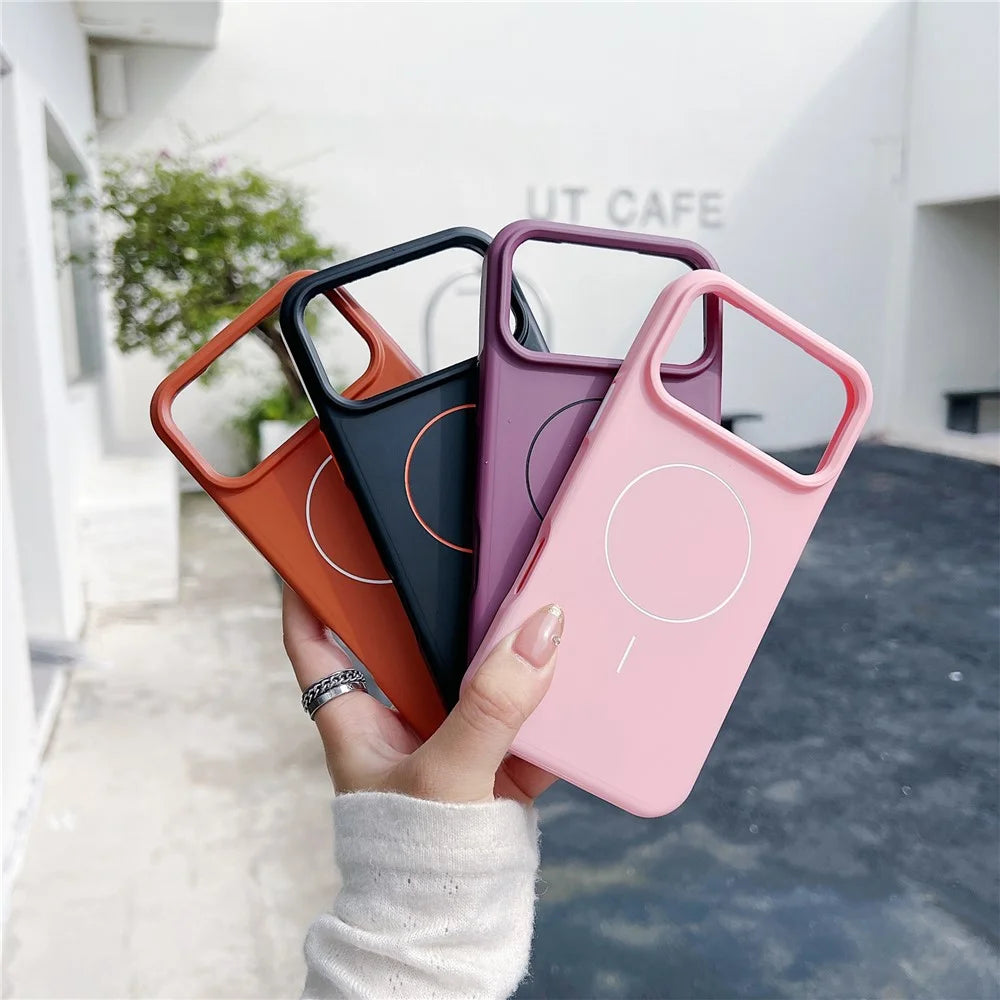 For iPhone 17 Pro Max Magnetic Case Solid Color Skin Touch Rubberized TPU PC Phone Cover Compatible with MagSafe - Brown  /  White - 5