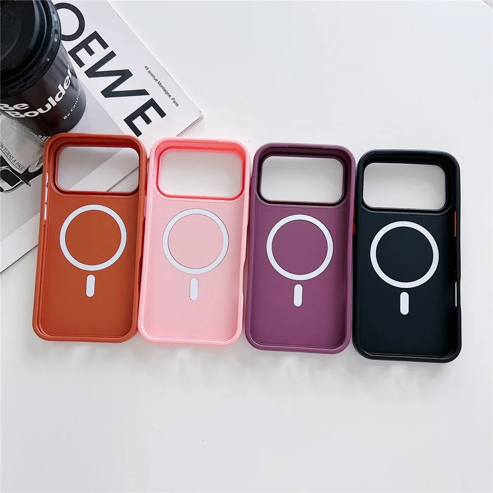 For iPhone 17 Pro Max Magnetic Case Solid Color Skin Touch Rubberized TPU PC Phone Cover Compatible with MagSafe - Brown  /  White - 6