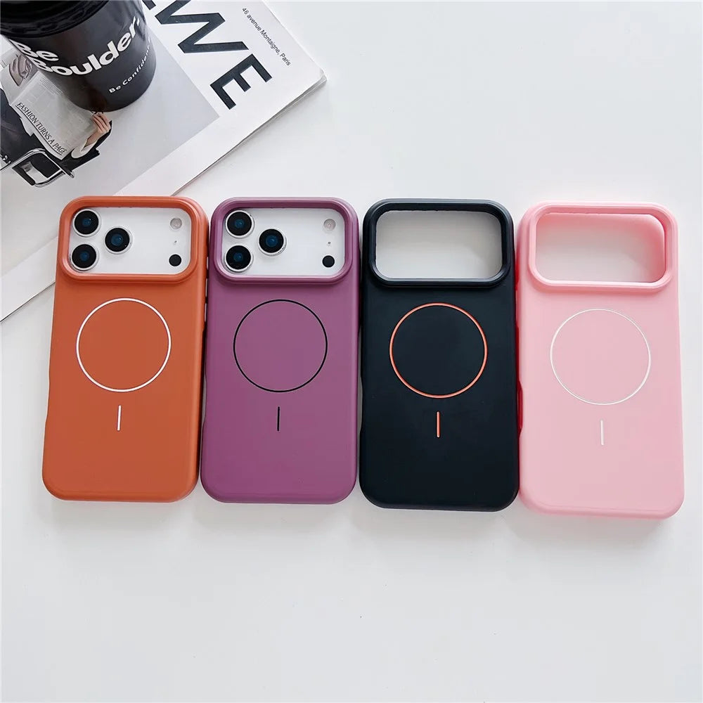 For iPhone 17 Pro Max Magnetic Case Solid Color Skin Touch Rubberized TPU PC Phone Cover Compatible with MagSafe - Brown  /  White - 7
