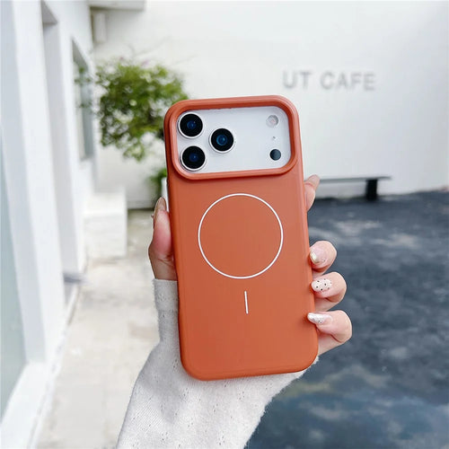 For iPhone 17 Pro Magnetic Case Solid Color Skin Touch Rubberized TPU PC Phone Cover Compatible with MagSafe - Brown  /  White - 1