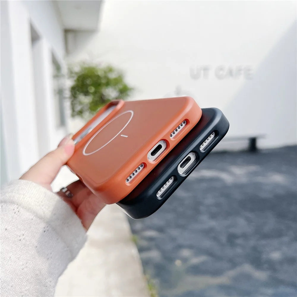 For iPhone 17 Pro Magnetic Case Solid Color Skin Touch Rubberized TPU PC Phone Cover Compatible with MagSafe - Brown  /  White - 2