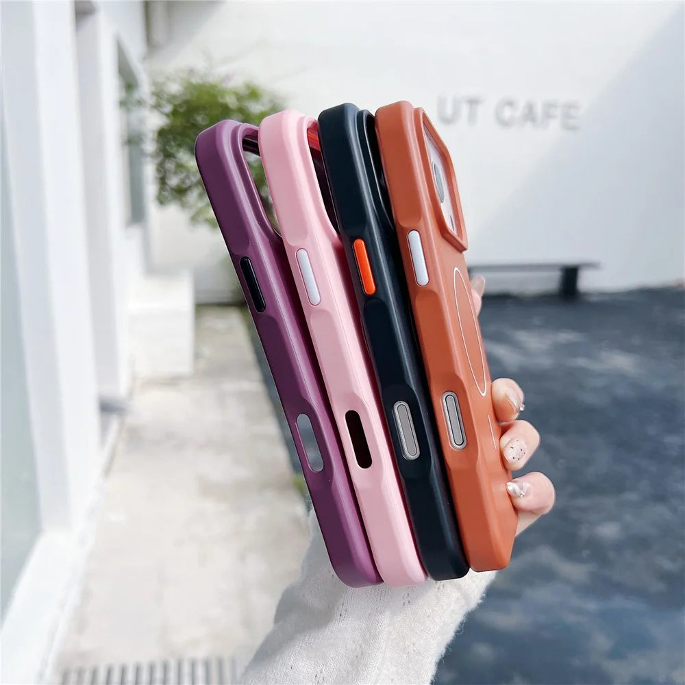 For iPhone 17 Pro Magnetic Case Solid Color Skin Touch Rubberized TPU PC Phone Cover Compatible with MagSafe - Brown  /  White - 3