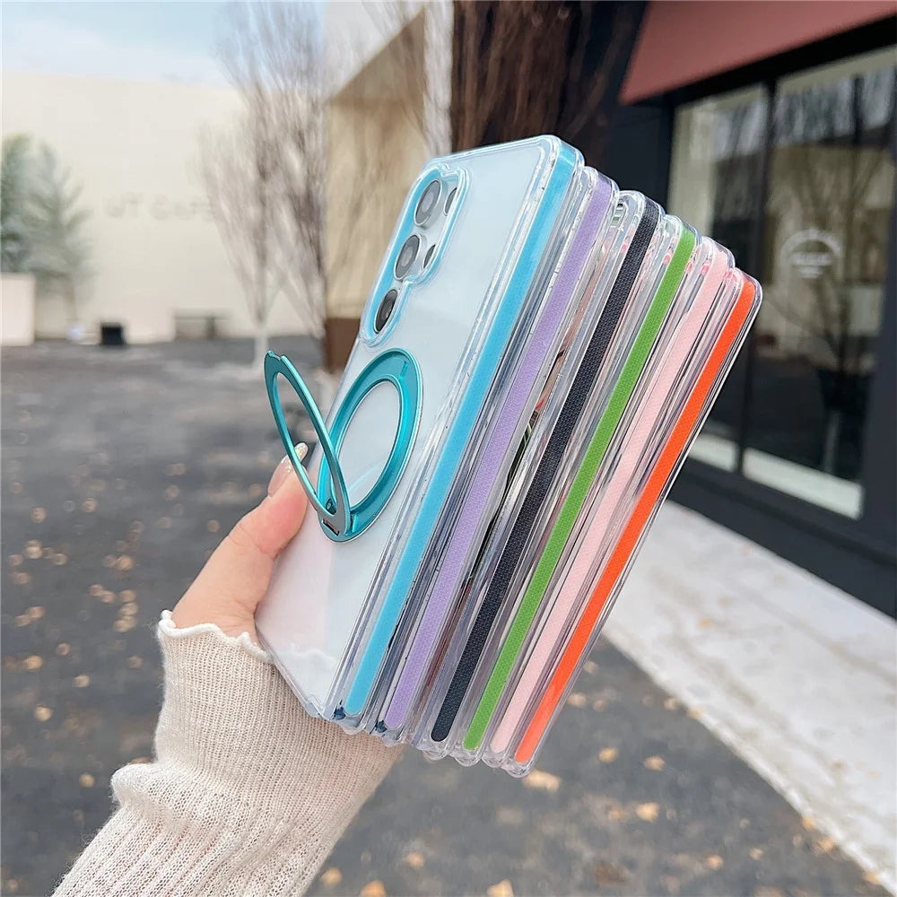 For Samsung Galaxy S25 Ultra Magnetic Case Rotating Kickstand with Gear Sound Effect TPU PC Clear Phone Cover - Orange - 5
