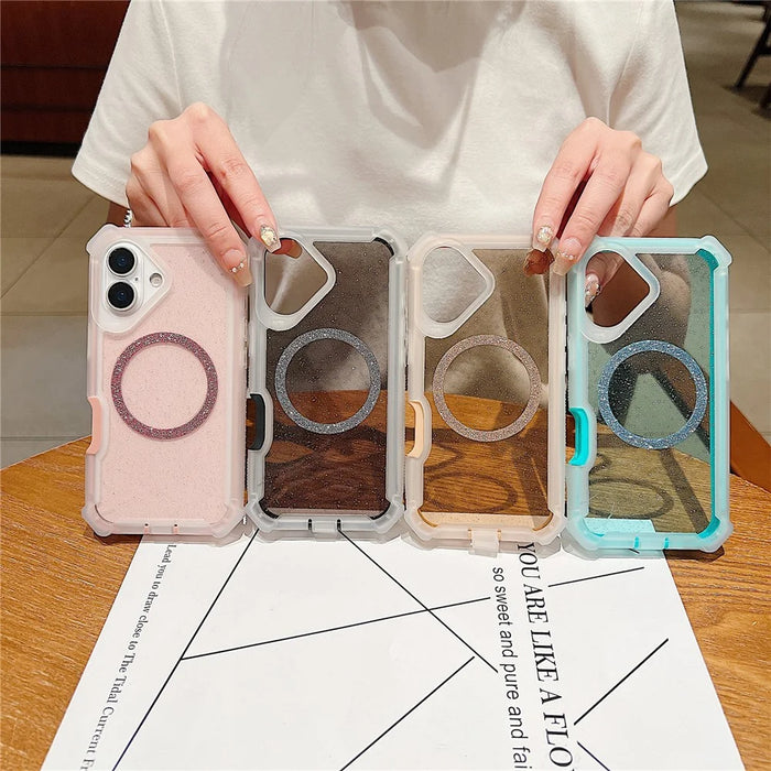 For iPhone 17 Case Glitter Shockproof Clear Acrylic TPU Phone Cover Built-in Non-Magnetic Iron Ring - Transparent Gold - 5