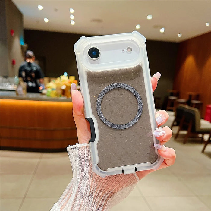 For iPhone Air Case Glitter Shockproof Clear Acrylic TPU Phone Cover Built-in Non-Magnetic Iron Ring - Transparent Black - 1