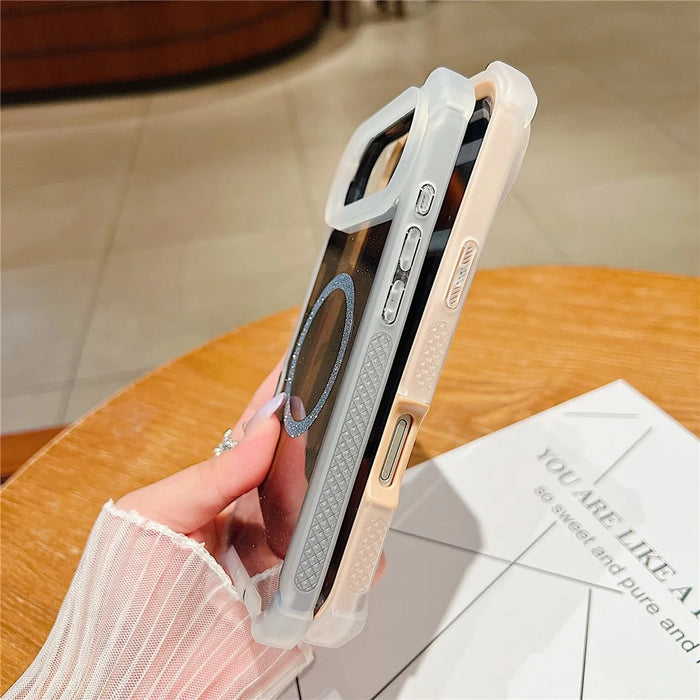 For iPhone Air Case Glitter Shockproof Clear Acrylic TPU Phone Cover Built-in Non-Magnetic Iron Ring - Transparent Black - 3