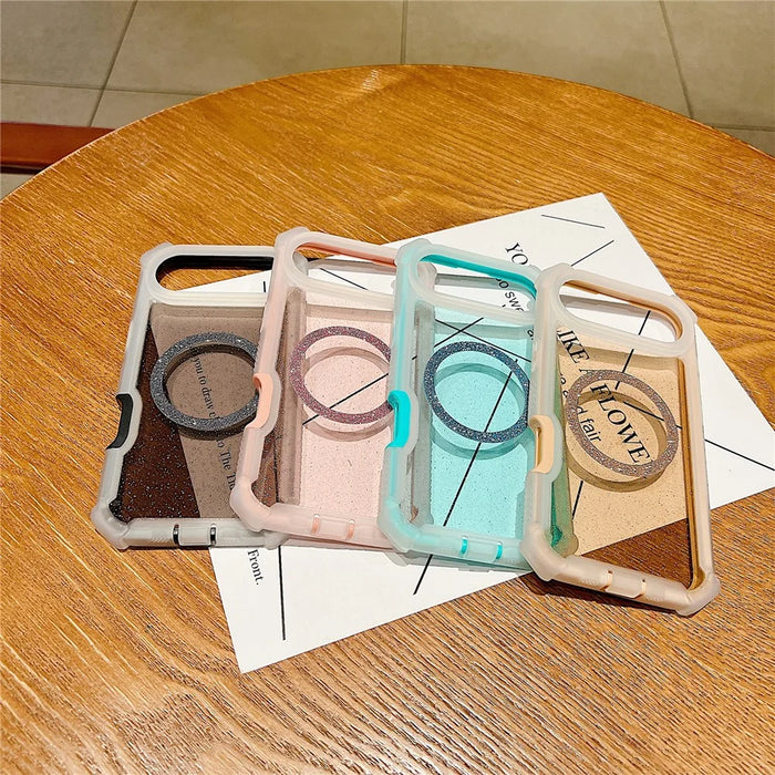 For iPhone Air Case Glitter Shockproof Clear Acrylic TPU Phone Cover Built-in Non-Magnetic Iron Ring - Transparent Black - 5