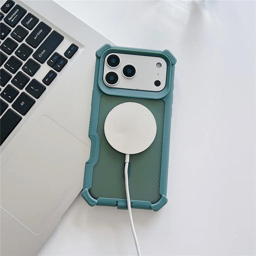 For iPhone 17 Pro Magnetic Case Carbon Fiber Texture Anti Drop TPU PC Phone Cover Compatible with MagSafe - Blackish Green - 2