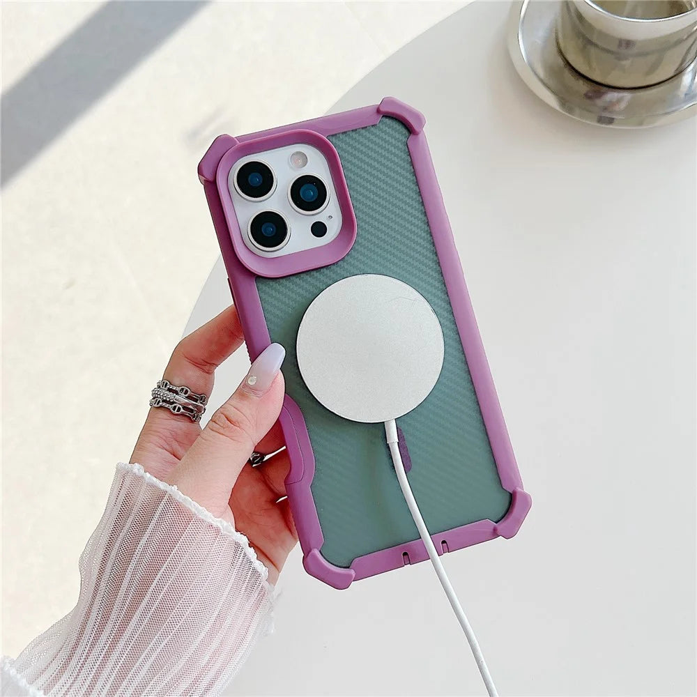 For iPhone 16 Pro Max Magnetic Case Carbon Fiber Texture Anti Drop TPU PC Phone Cover Compatible with MagSafe - Purple - 3
