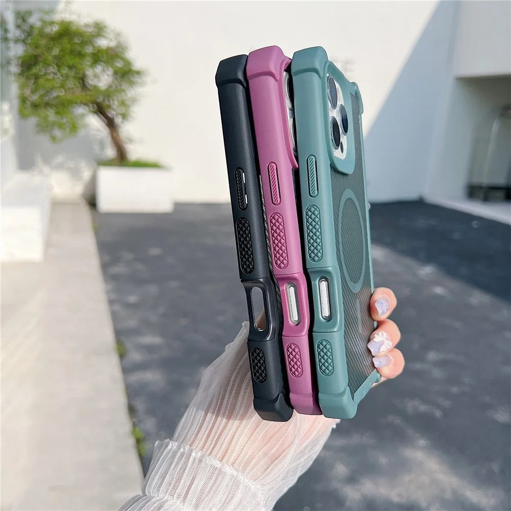 For iPhone 16 Pro Max Magnetic Case Carbon Fiber Texture Anti Drop TPU PC Phone Cover Compatible with MagSafe - Purple - 6