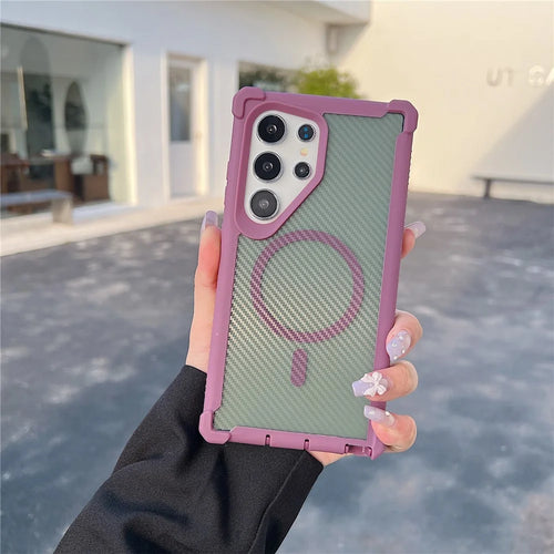 For Samsung Galaxy S26 Ultra Magnetic Case Carbon Fiber Texture Anti Drop TPU PC Phone Cover - Purple - 1
