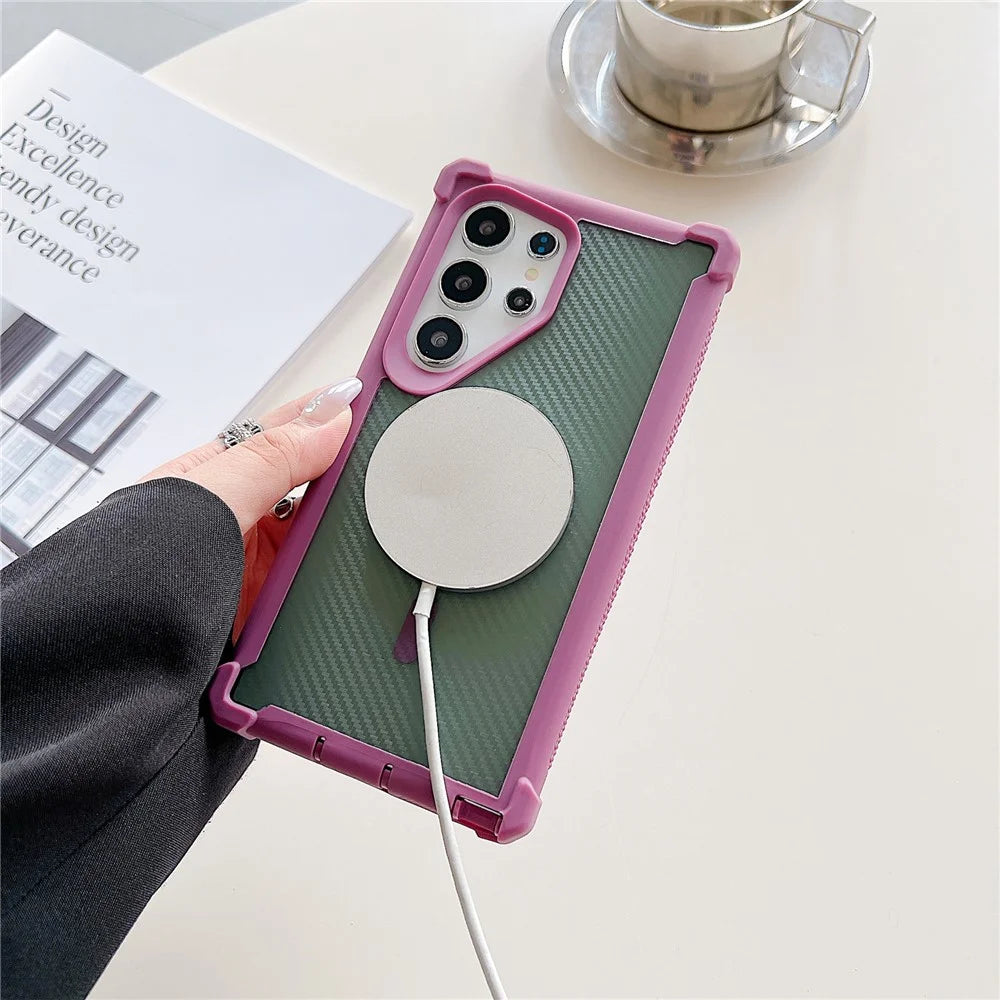 For Samsung Galaxy S26 Ultra Magnetic Case Carbon Fiber Texture Anti Drop TPU PC Phone Cover - Purple - 3