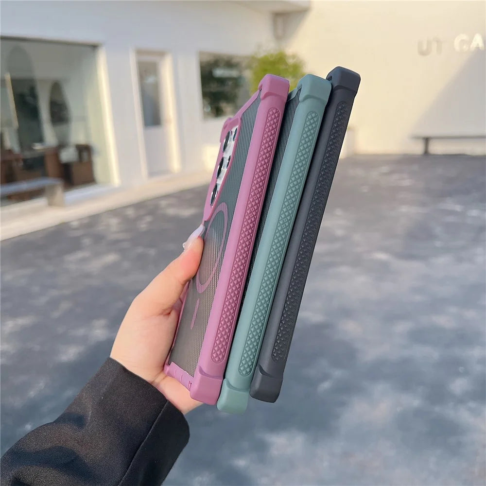 For Samsung Galaxy S26 Ultra Magnetic Case Carbon Fiber Texture Anti Drop TPU PC Phone Cover - Purple - 5