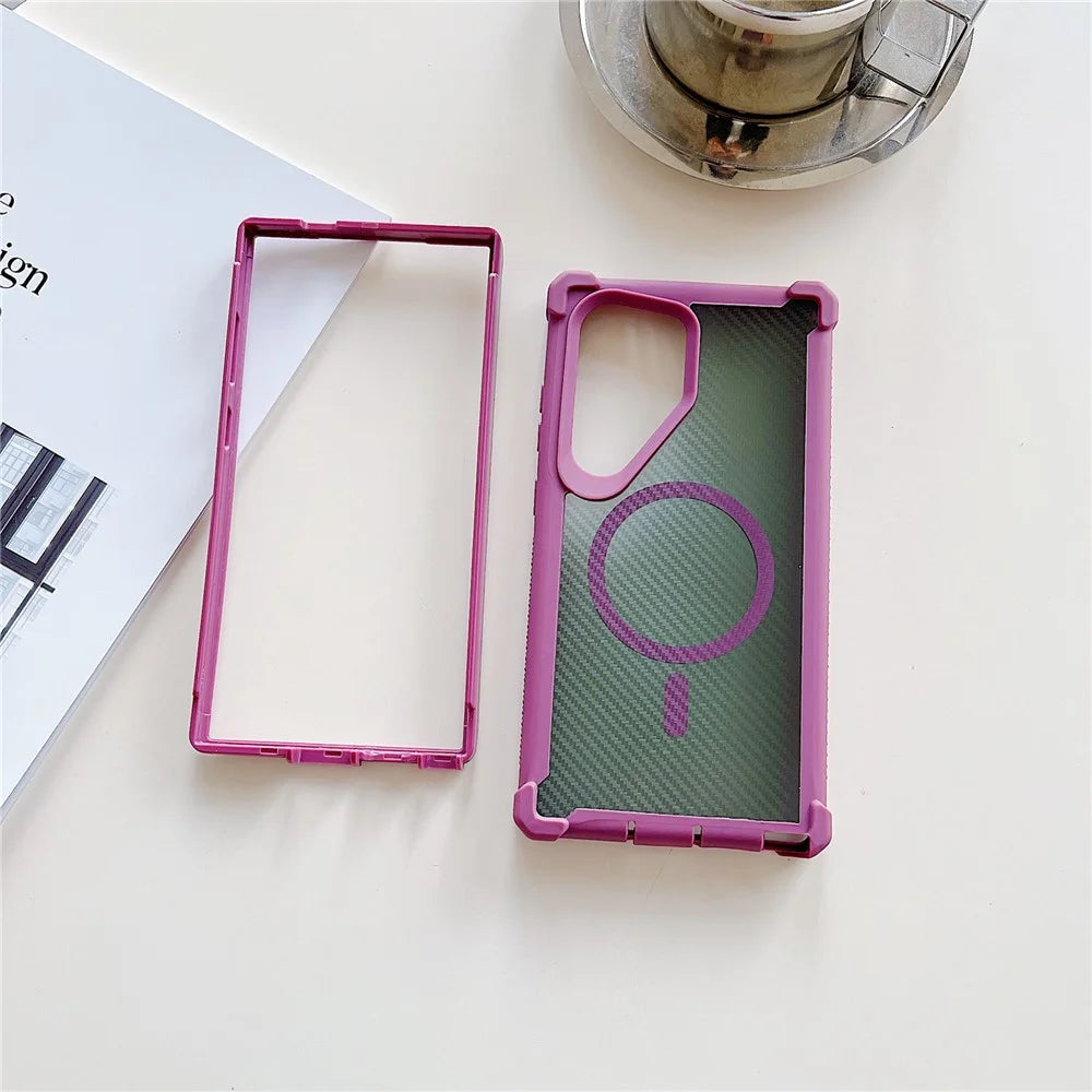 For Samsung Galaxy S25 Ultra Magnetic Case Carbon Fiber Texture Anti Drop TPU PC Phone Cover - Purple - 2