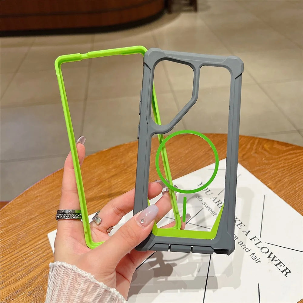 For Samsung Galaxy S25 Ultra Magnetic Case Dual Color Detachable TPU Acrylic Phone Cover - Green - 3