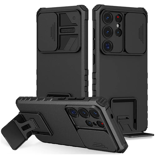 For Samsung Galaxy S26 Ultra Case Camera Slider PC + TPU Phone Cover with Kickstand - Black - 1