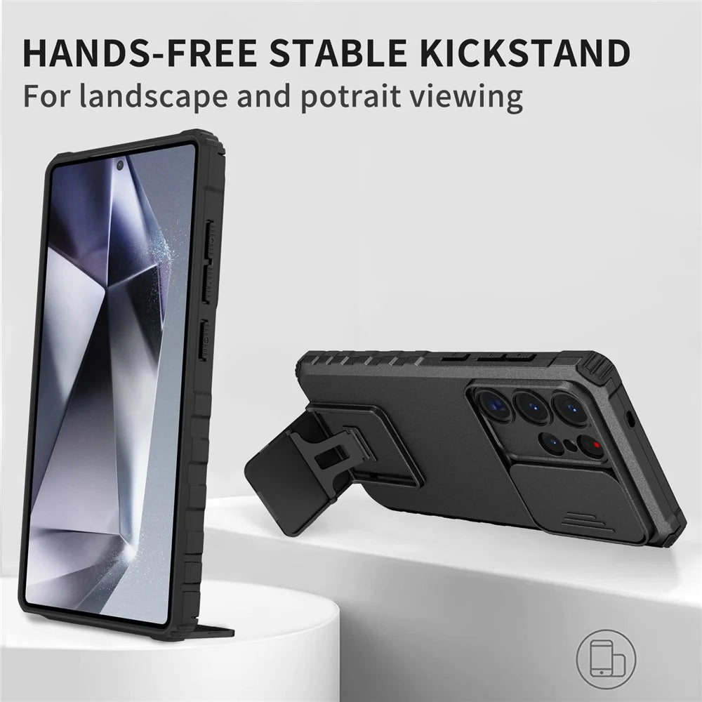 For Samsung Galaxy S26 Ultra Case Camera Slider PC + TPU Phone Cover with Kickstand - Black - 2