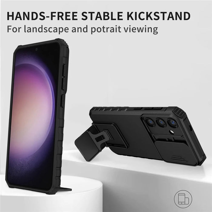 For Samsung Galaxy S26 Case Camera Slider PC + TPU Phone Cover with Kickstand - Black - 2
