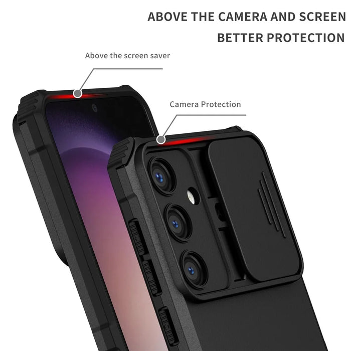 For Samsung Galaxy S26 Case Camera Slider PC + TPU Phone Cover with Kickstand - Black - 3