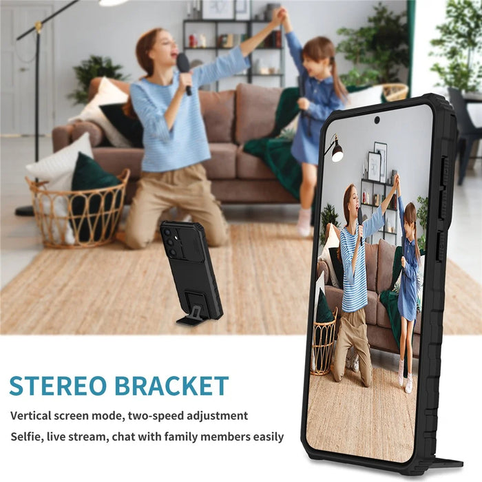 For Samsung Galaxy S26 Case Camera Slider PC + TPU Phone Cover with Kickstand - Black - 6