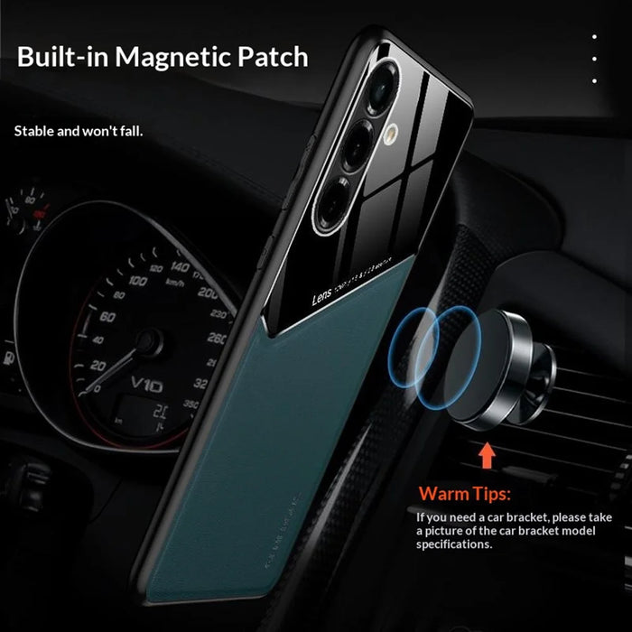 For Samsung Galaxy S26+ Case Precise Cutout Leather Coated PC + TPU Phone Back Cover Built-in Metal Sheet - Green - 2