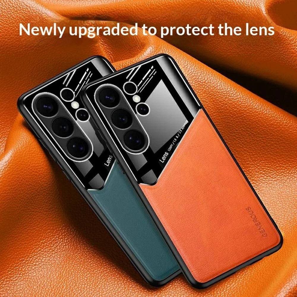 For Samsung Galaxy S26 Ultra Case Precise Cutout Leather Coated PC + TPU Phone Back Cover Built-in Metal Sheet - Orange - 3