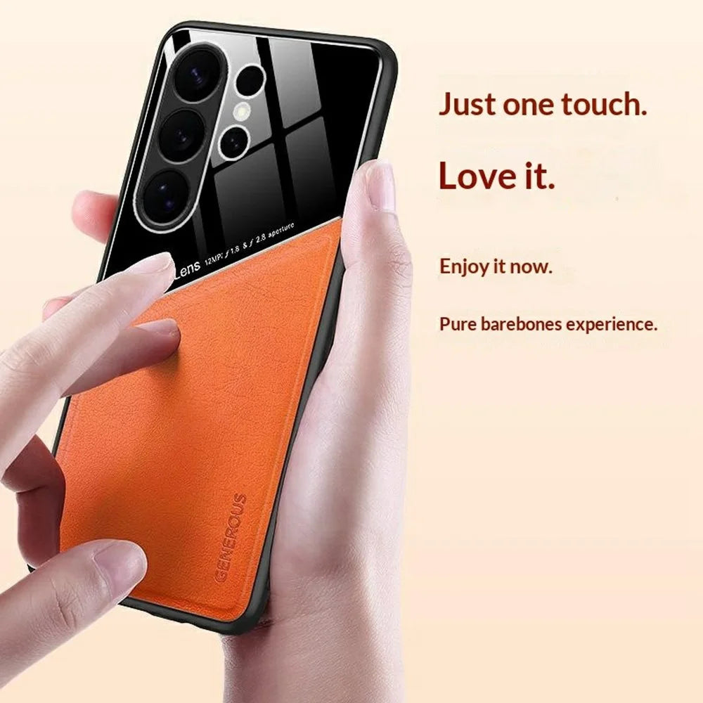 For Samsung Galaxy S26 Ultra Case Precise Cutout Leather Coated PC + TPU Phone Back Cover Built-in Metal Sheet - Orange - 4