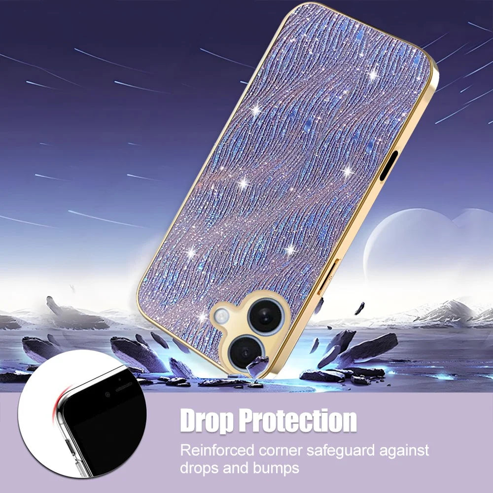 For iPhone 17 Case Electroplating Ripple Texture PU + TPU + PC Phone Back Cover - Purple - 3