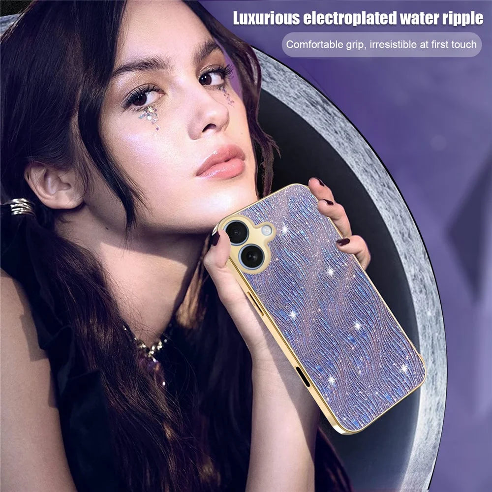 For iPhone 17 Case Electroplating Ripple Texture PU + TPU + PC Phone Back Cover - Purple - 4
