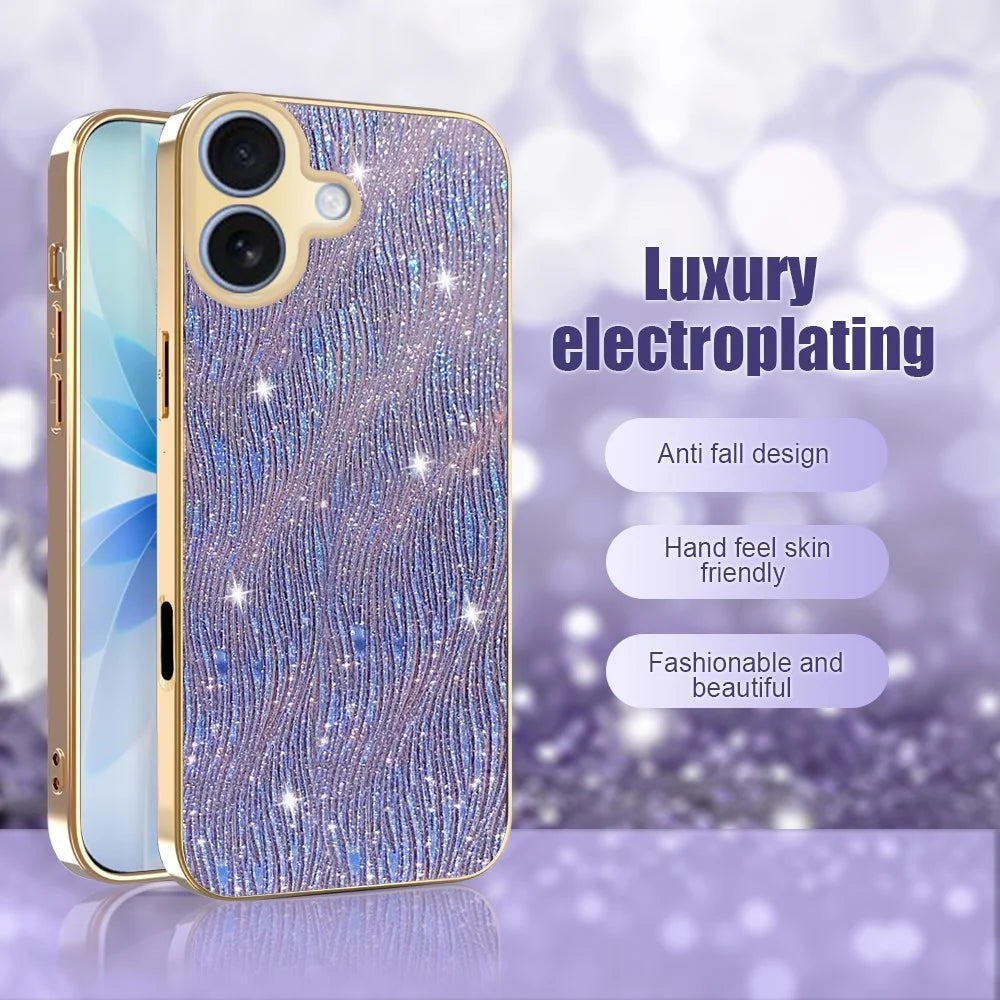 For iPhone 17 Case Electroplating Ripple Texture PU + TPU + PC Phone Back Cover - Purple - 5