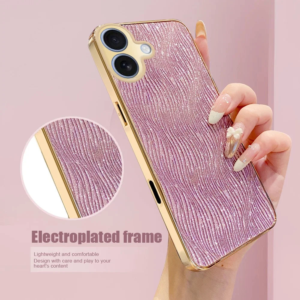 For iPhone 17 Case Electroplating Ripple Texture PU + TPU + PC Phone Back Cover - Purple - 6