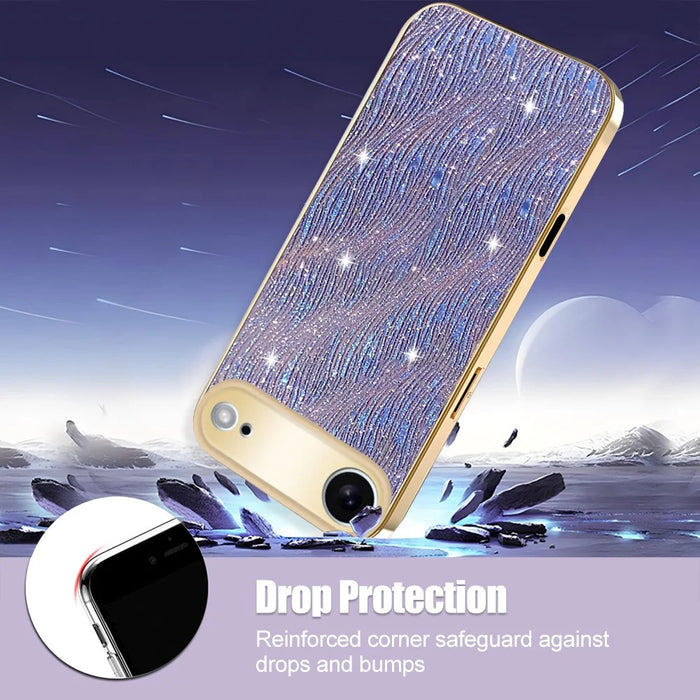 For iPhone Air Case Electroplating Ripple Texture PU + TPU + PC Phone Back Cover - Purple - 3