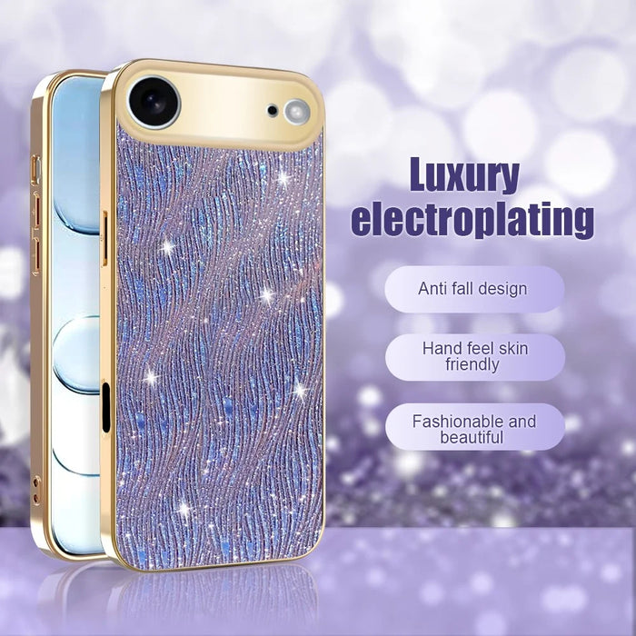 For iPhone Air Case Electroplating Ripple Texture PU + TPU + PC Phone Back Cover - Purple - 5