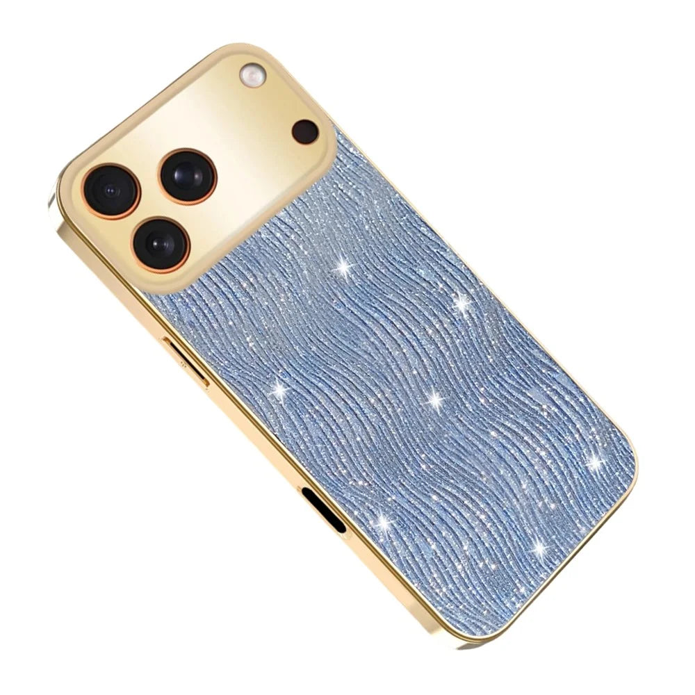For iPhone 17 Pro Case Electroplating Ripple Texture PU + TPU + PC Phone Back Cover - Blue - 1