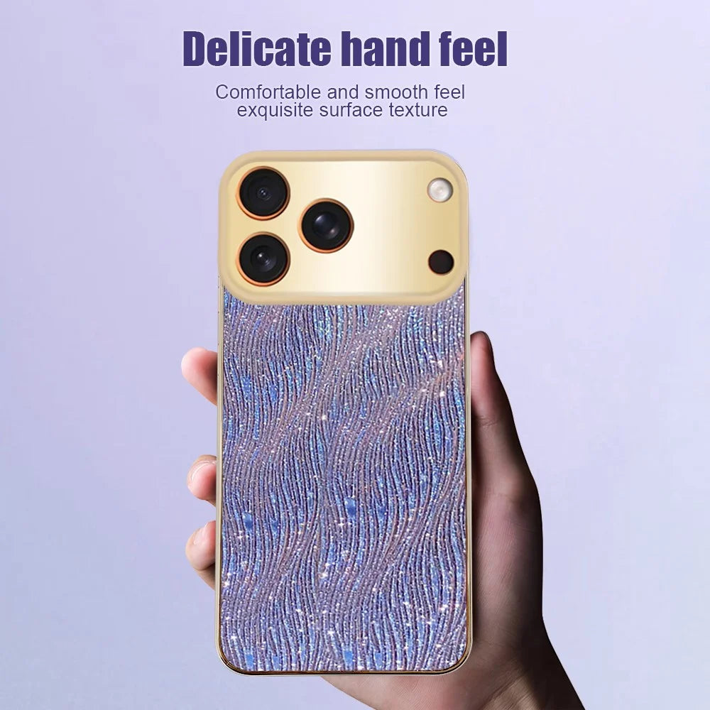 For iPhone 17 Pro Case Electroplating Ripple Texture PU + TPU + PC Phone Back Cover - Blue - 2