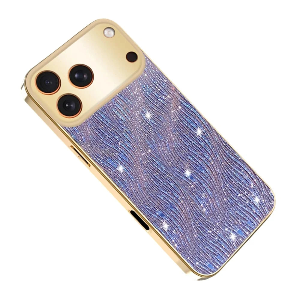 For iPhone 17 Pro Max Case Electroplating Ripple Texture PU + TPU + PC Phone Back Cover - Purple - 1