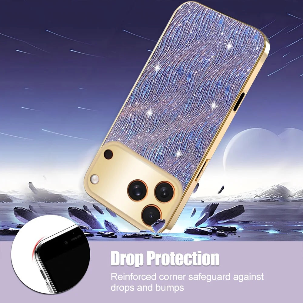 For iPhone 17 Pro Max Case Electroplating Ripple Texture PU + TPU + PC Phone Back Cover - Purple - 3