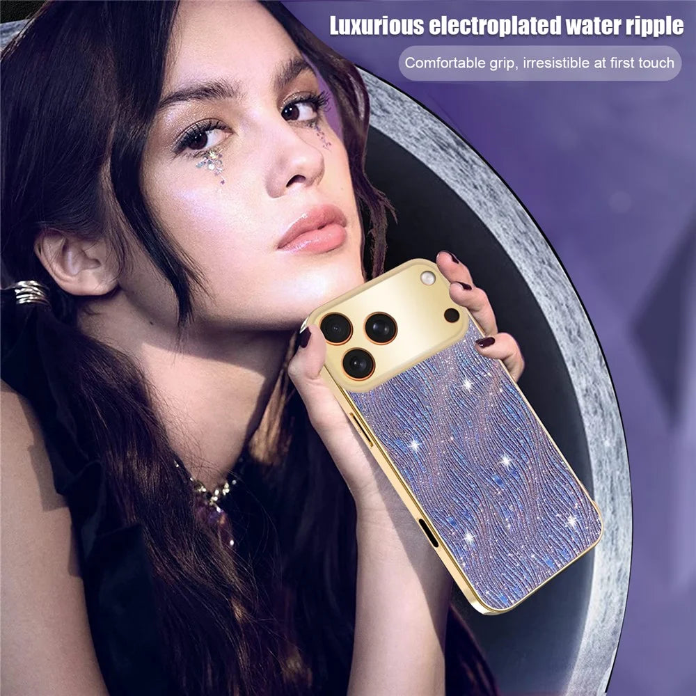 For iPhone 17 Pro Max Case Electroplating Ripple Texture PU + TPU + PC Phone Back Cover - Purple - 4