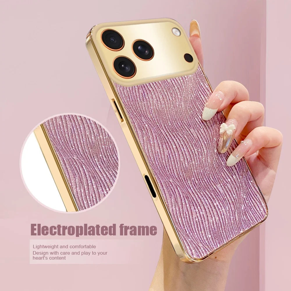 For iPhone 17 Pro Max Case Electroplating Ripple Texture PU + TPU + PC Phone Back Cover - Purple - 7