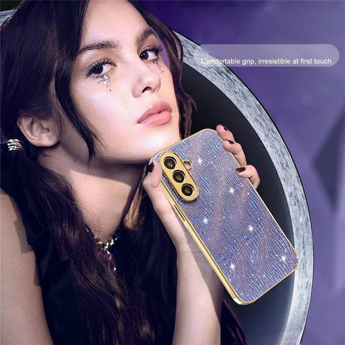 For Samsung Galaxy A37 5G Case Electroplating Ripple Texture PU + TPU + PC Phone Back Cover - Purple - 4