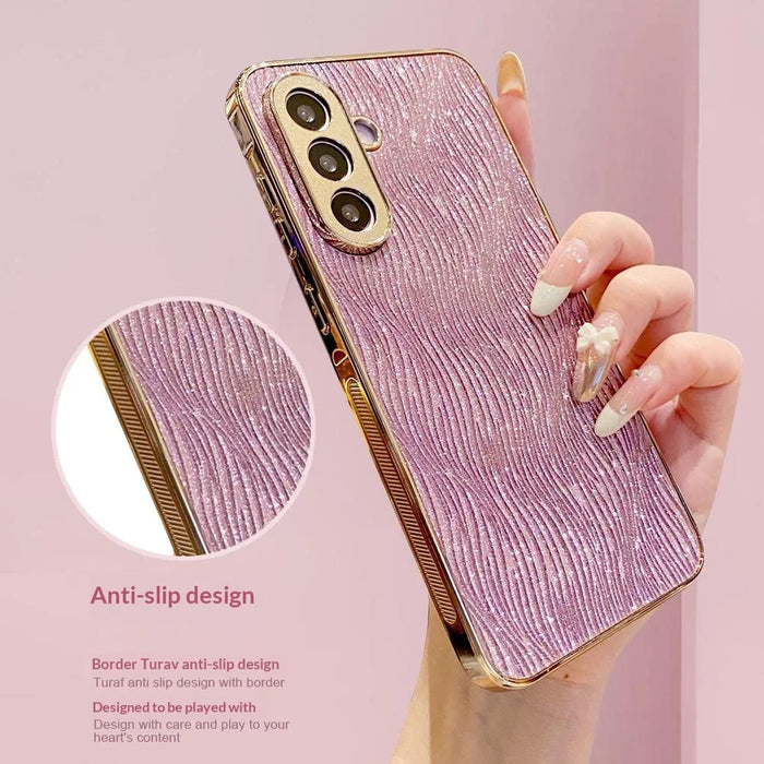 For Samsung Galaxy A37 5G Case Electroplating Ripple Texture PU + TPU + PC Phone Back Cover - Purple - 5