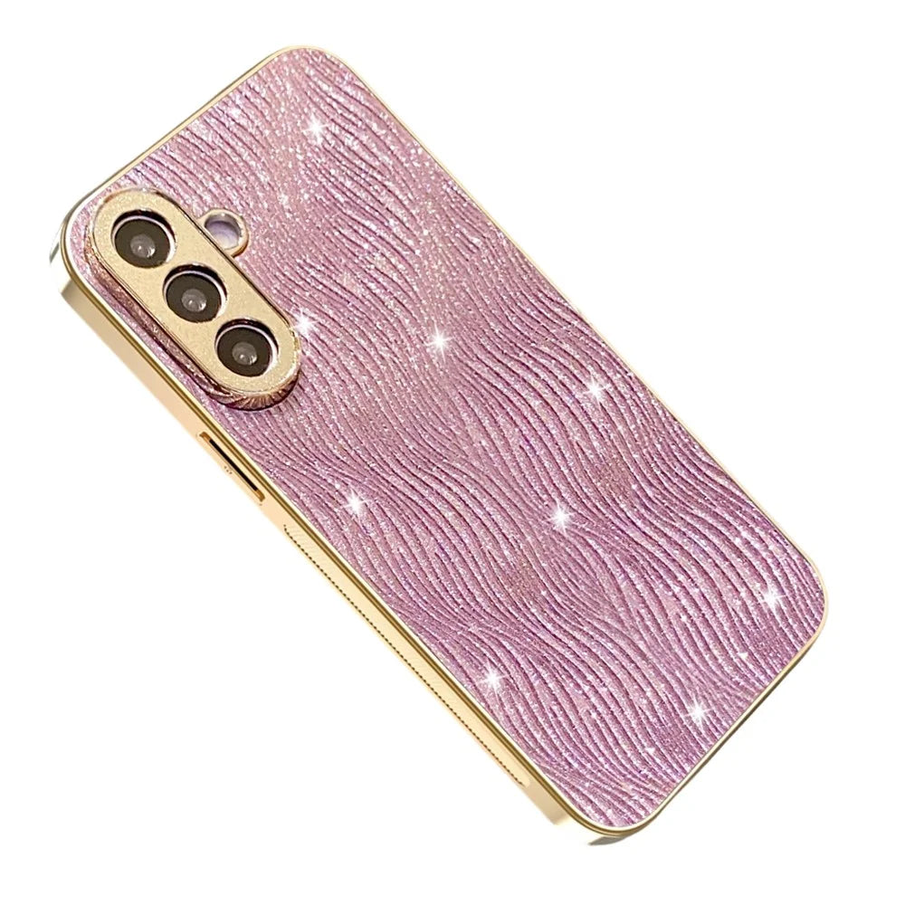 For Samsung Galaxy A57 5G Case Electroplating Ripple Texture PU + TPU + PC Phone Back Cover - Pink - 1