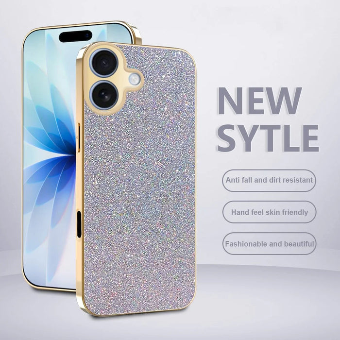 For iPhone 17 Case Electroplating Frame Sparkling Glitter Anti Drop PC + TPU Phone Cover - Silver - 2
