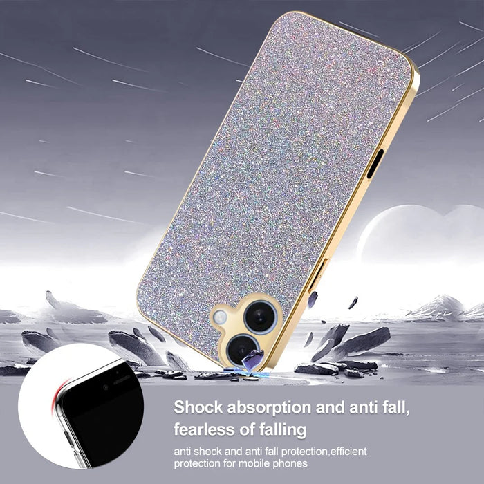 For iPhone 17 Case Electroplating Frame Sparkling Glitter Anti Drop PC + TPU Phone Cover - Silver - 4