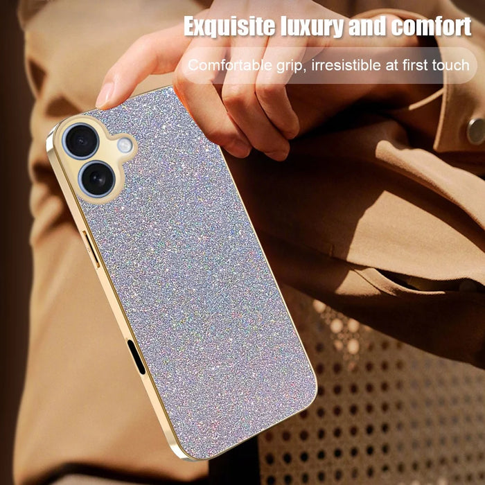 For iPhone 17 Case Electroplating Frame Sparkling Glitter Anti Drop PC + TPU Phone Cover - Silver - 6