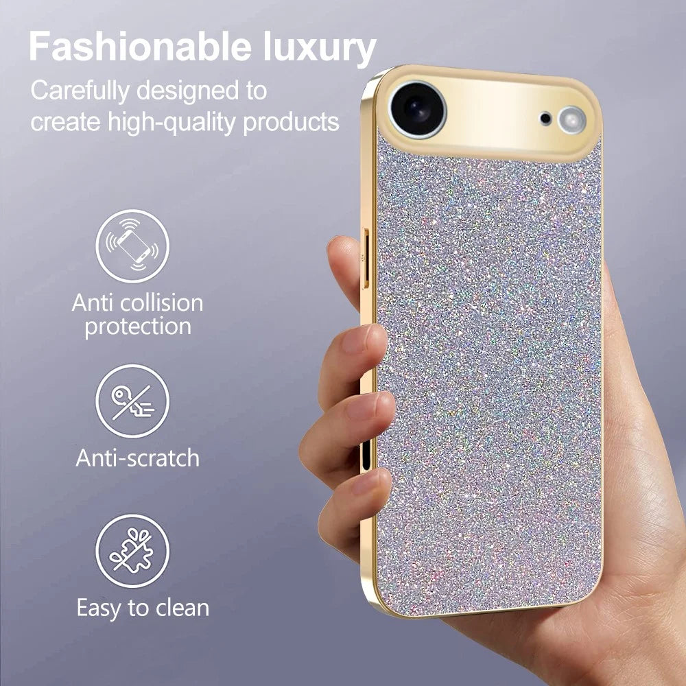 For iPhone Air Case Electroplating Frame Sparkling Glitter Anti Drop PC + TPU Phone Cover - Silver - 5