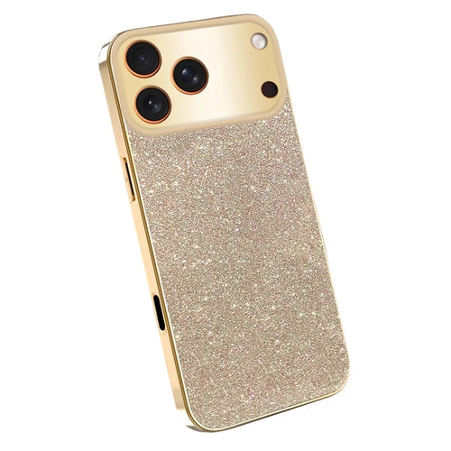 For iPhone 17 Pro Case Electroplating Frame Sparkling Glitter Anti Drop PC + TPU Phone Cover - Gold - 1