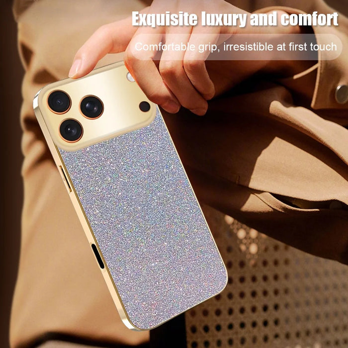 For iPhone 17 Pro Case Electroplating Frame Sparkling Glitter Anti Drop PC + TPU Phone Cover - Gold - 6